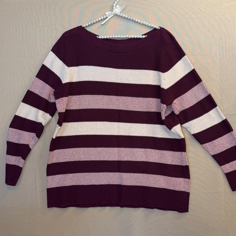 Market & Spruce Burgundy and White Striped Sweater